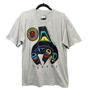 Y2K Canada Killer Whale Spirit of the Sea Graphic T-Shirt Victoria BC Gray Large